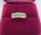 Vintage 14kt Yellow Gold Emerland & Diamond  Ring Size 8.5 Fast Shipping