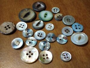 Lot 23 Vintage Smoky Mother Pearl Abalone Mixed Button Natural Shell Sew Craft