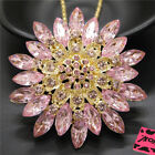 New Fashion Women Gorgeous Pink Sunflower Lady Crystal Pendant Chain Necklace