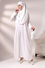 Muslim Women Prayer Dress, Prayer Abaya with Bag, One-Piece Long Dress White