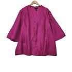 Womens Maggie Barnes 3X 26/28 Linen Blend Button Front Top Blouse Purple Crinkle