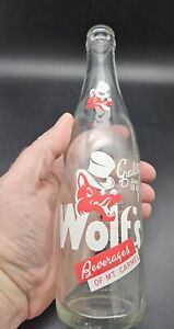 Wolf's Beverages, ACL Bottle, Good Color and Condition. Mt. Carmel, IL 12oz