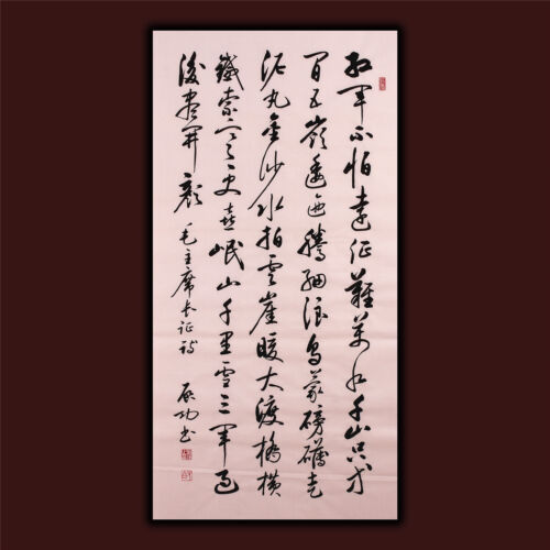 JIKU ORIGINAL ASIAN ART CHINESE CALLIGRAPHY ARTWORK-爱新觉罗.启功 Qi Gong七律·长征 毛泽东