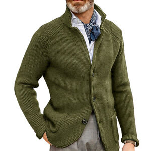 Mens Cardigan Sweater Stand Collar Outwear Men Casual Travel Long Sleeve