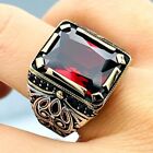 Red Simulated Ruby Stone Ring Mens, 925K Sterling Silver, Men's Jewelry