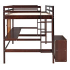 Twin/Full Size Wooden Bedroom Loft Bed w/Desk & Writing Board, 2 Drawers Cabinet