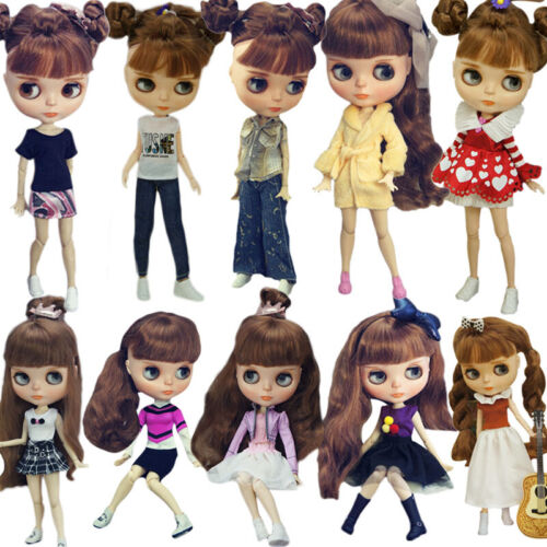 10pcs Random Fashion Doll Clothes For Blyth Dolls Outfits Dress Top Pants 1:6