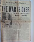 WAR IS OVER - August 17, 1945 Philadelphia Record Newspaper WW2 Vintage
