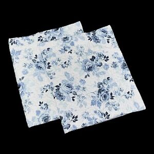 Country Living, Blue & White Rose Print, Quilted, King Size Pillow Shams, 1 Pair