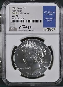 2021 Peace Dollar $1 Silver  NGC MS70 FDI First Day of Issue Ed Moy Signed FDOI