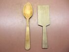 2 Vintage Kitchen Tools Primitive Wooden Grooved Butter Paddle & Nice Old Spoon