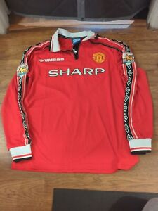 David Beckham Manchester United 98/99 Retro Home Jersey Long Sleeve Size Medium