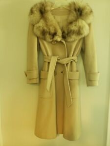 gray wool woman's  coat with fox fur collar