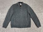 LL Bean Lambs Wool Full Zip Knit Flannel Lined Gray Jacket Mens Size Large