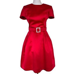 Vintage Red Satin Cocktail Dress Womens XS En Francais Huey Waltzer Pegged Dress