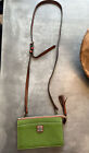 DOONEY AND BOURKE JANINE CROSSBODY/CLUTCH OLIVE GREEN PEBBLED LEATHER 8” X 5”