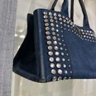 PRADA CANAPA Tote Bag Handbag Denim Women's L size bijou triangle logo Blue