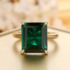 3CT Emerald Cut Lab Created Emerald Diamond Women's Ring 14K Yellow Gold Plated