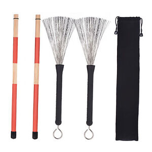 Jazz Drum Sticks Kit with 1 Pair Drum Wire Brushes 1 Pair Rods Drum Sticks V6R6