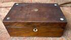 Antique Old Wood Hinged Lid Wooden Mahogany Veneer Tea Caddy or Locking Box MOP