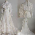 Vintage Wedding Dresses Tiered Lace Ruffle Sweep Train V Neck Bridal Gowns Boho