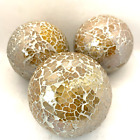 Glass Orb Gold Mosaic Sphere Ball Set Of 3 Decorative Balls 4”/10cm Shiny