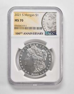 2021-S MS70 Morgan Silver Dollar $1 NGC 100th Anniversary Lbl *0417
