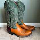 Ariat Men’s 11.5D Square Toe Boots Green  Stitch Brown Leather Western