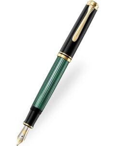 New! Pelikan M300 Green Black Souveran Fountain Pen 14kt Medium Nib.