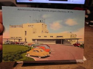 Vintage Old WEST VIRGINIA Postcard Charleston Kanawha Airport Terminal Parking