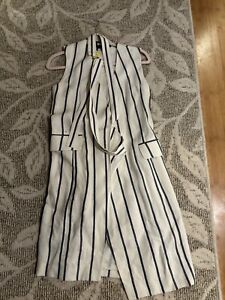 Theory Stripe Linen Wrap Dress, White and Blue, Sz 0