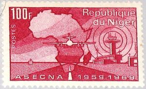 NIGER 1969 233 221 ASECNA Air Safety Service Africa Map Airplane Airport MNH