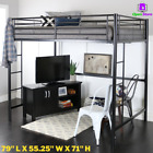 Black Metal Loft Bed Full Size 79W x 55D x 71H Supports 250 Lbs For Bedroom