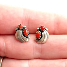 ! Beautiful Old Pawn Navajo Sterling Silver & Red Coral Stud Earrings