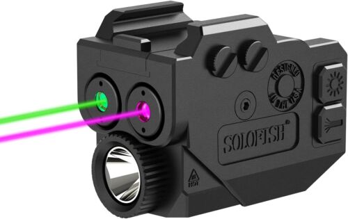 SOLOFISH 500lm Flashlight & Green+Purple Laser Sight Rechargeable Picatinny Rail