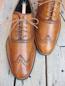 COLE HAAN Mens Casual Dress Shoes Cognac Brown Leather Wingtip Oxfords Size 8M