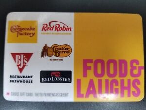 New ListingFood & Laughs $67 Gift Card for Cheesecake, Red Robin, Cracker,BJs, Red Lobster