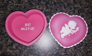 Vintage Pink Precious Moments Heart Shaped Valentines Candy Trinket Box Cupid