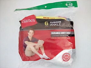 Hanes Mens Cushion Ankle Socks, White, Shoe Size 6-12, 6 pairs - Free Shipping!