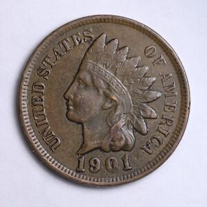 1901 Indian Head Cent Penny AU B094