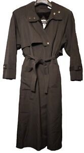 J GALLERY Women's Trench Coat Rain Black Long Double Breasted Size 7/8 VINTAGE