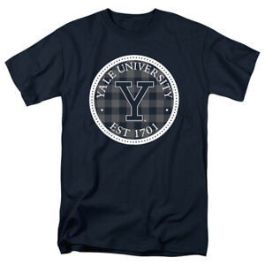 Yale University Adult T-Shirt Plaid Badge, Navy, S-5XL