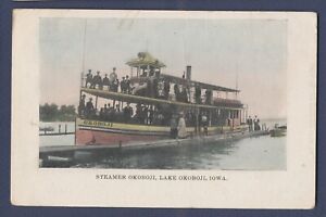 Steamer OKOBOJI -Lake Okoboji Iowa  - postmark Arnolds Iowa, c 1907
