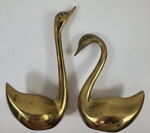 Vintage Pair of Brass Swans Large