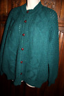 Quills vintage irish wool cardigan sweater XL teal cableknit button blue - green
