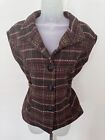 Cabi Womens Brown Tweed Plaid Button Up Sleeveless Jacket Wool Vest Small
