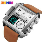 SKMEI Men Leather Watch Large Dial Military LED Digital Quartz Male Wristwatches