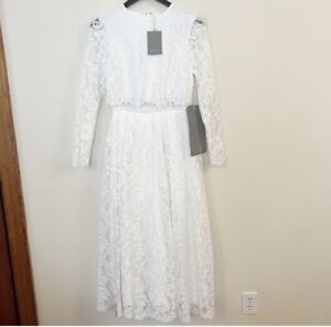 ASOS Bridal Crop Top White Lace Maxi Long Sleeve Wedding Dress Sz 4 NEW