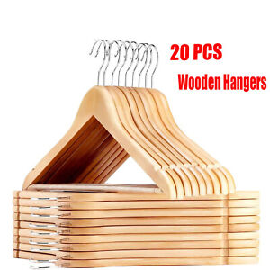 NEW Home Wooden Hangers Pack of 10 &20  Suit Hangers Premium Natural Finish