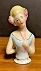 New ListingAntique Pincushion Half Doll Porcelain Victorian Lady Blonde Hair Pink GERMANY
